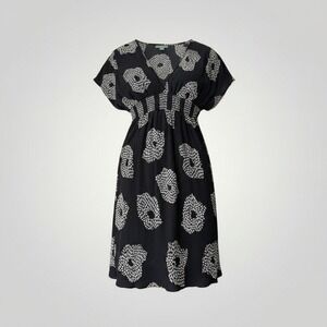 Maple Anthropologie Vintage Silk Dress Women Medium Black Abstract Floral Plisse